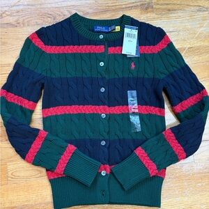 Ralph Lauren Navy and Red Cable Knit Sweater